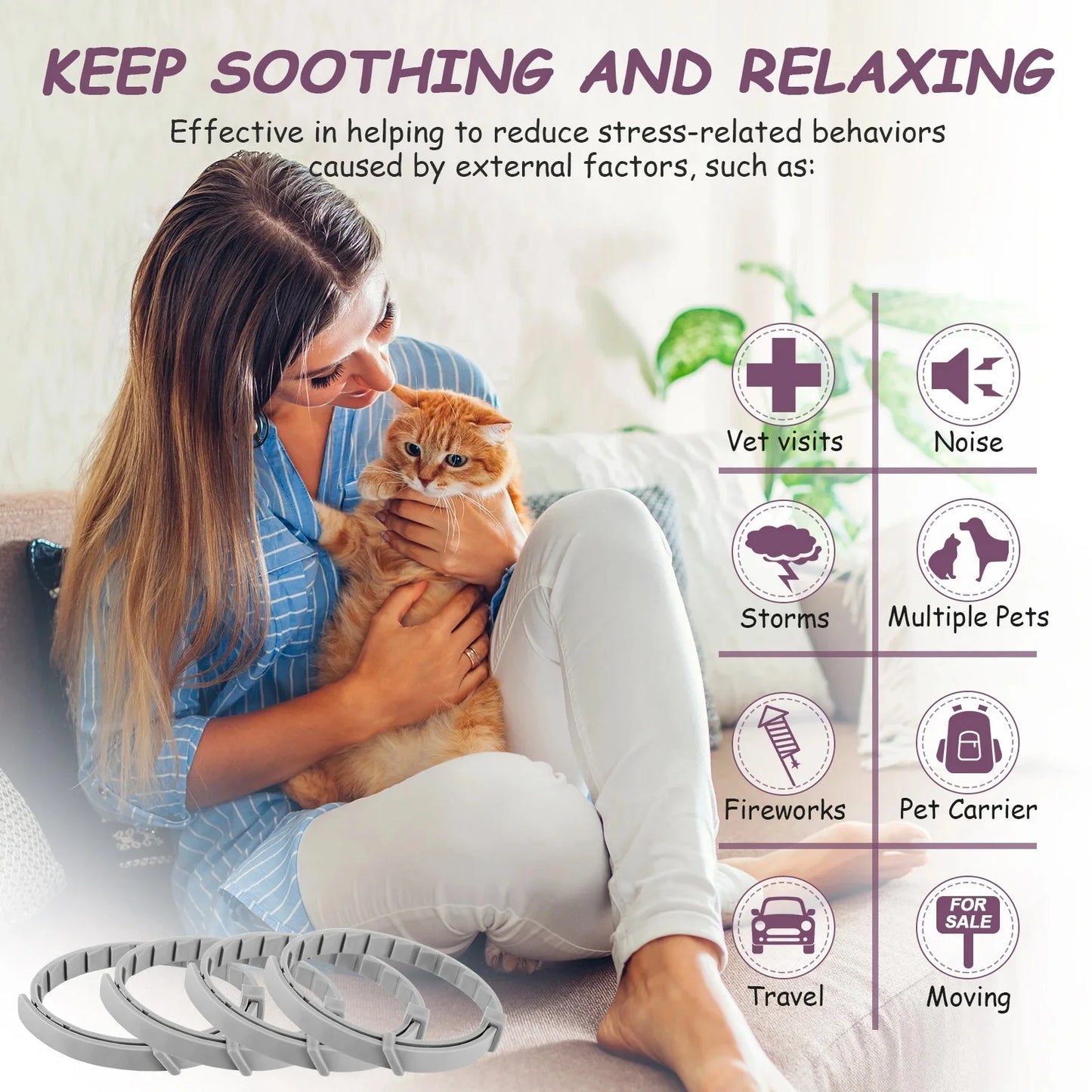 Ultimate Pet Calming Collar Set - Adjustable Anxiety Relief for Cats & Dogs (4 Pcs) - Natural Pheromone Soothing Solution
