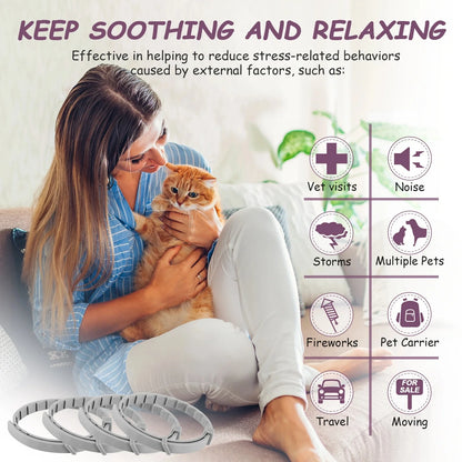 Ultimate Pet Calming Collar Set - Adjustable Anxiety Relief for Cats & Dogs (4 Pcs) - Natural Pheromone Soothing Solution