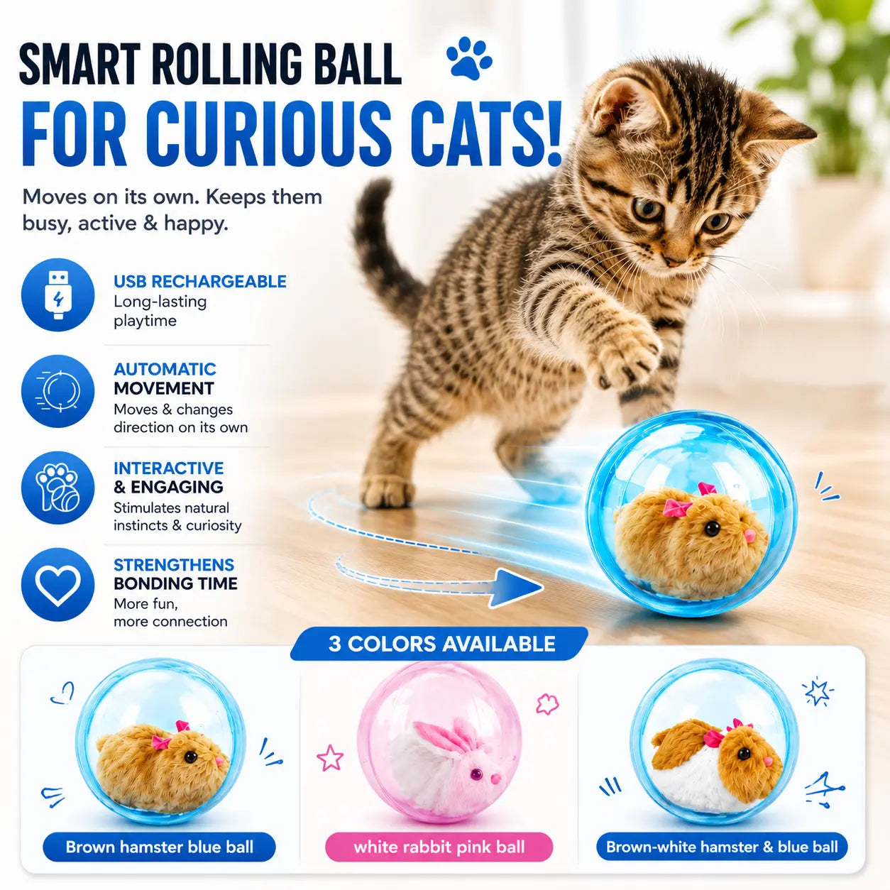 Smart Cat Toy: USB Rechargeable Auto-Rolling Ball for Engaging Hands-Free Play with Indoor Cats