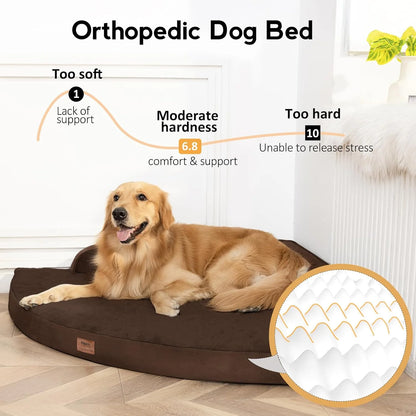 Luxurious Large Orthopedic Dog Bed - Egg-Crate Memory Foam with Waterproof Cover & Non-Slip Base (Brown)