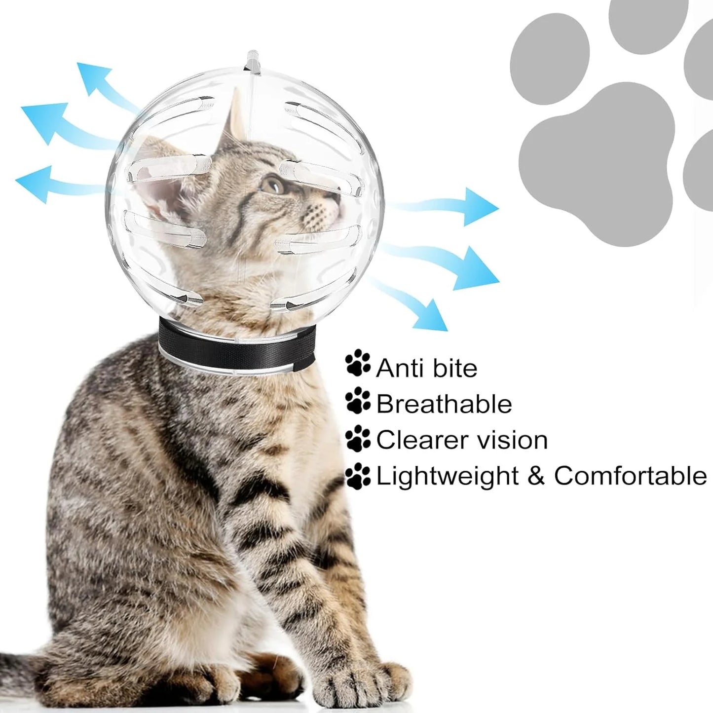 Adjustable Transparent Cat Muzzle - Anti-Bite Helmet for Grooming, Nail Trimming & Bathing - Breathable Bubble Design