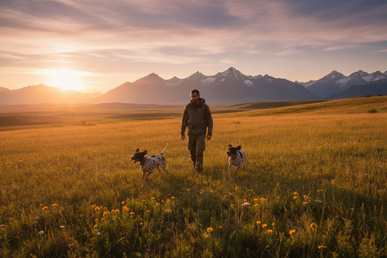 Man with German Shorthaired Pointers - Clean